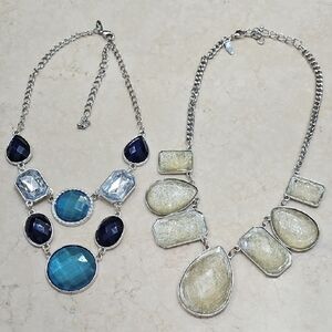 Elegant Silver and Blue Necklace Set